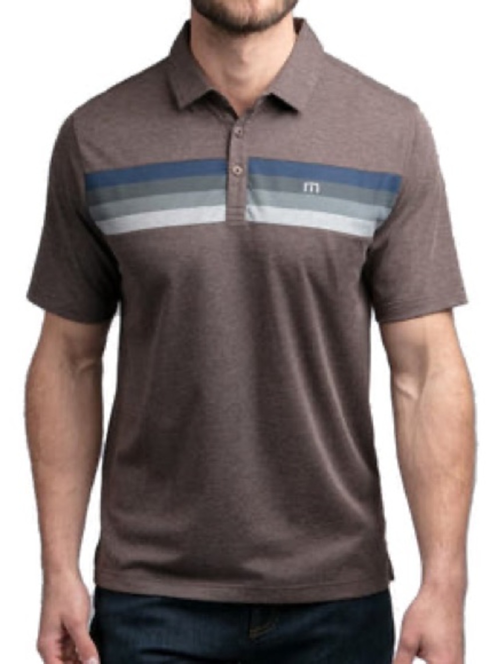 TravisMathew "Auto Pilot" Polo - Coffee Brown Stripe Golf Shirt - Men's Medium